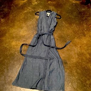Chambray blue wrap dress.